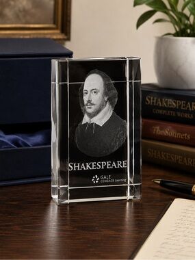 Gale Cengage learning Shakespeare Crystal paperweight w/box